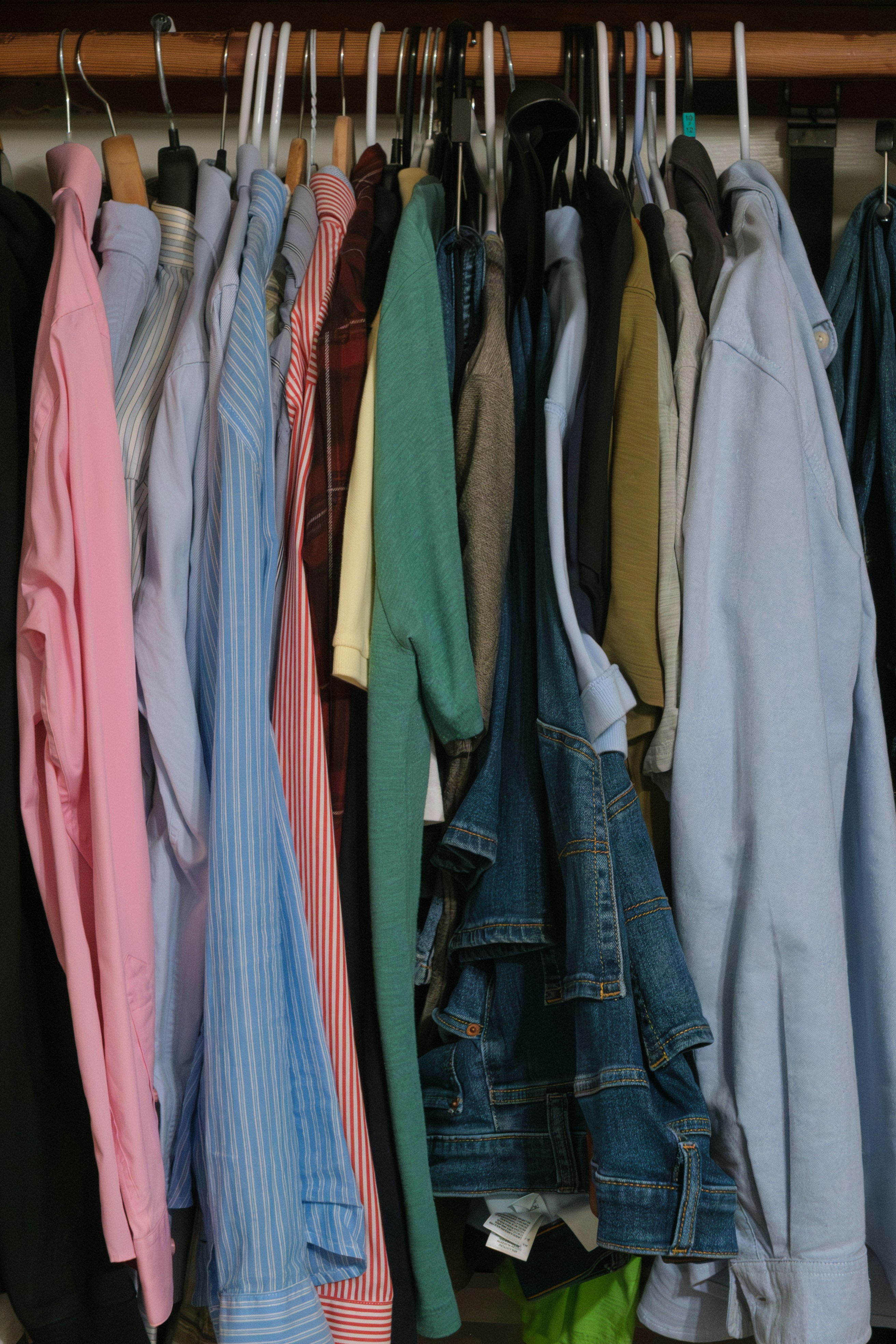 Finished garments on racks